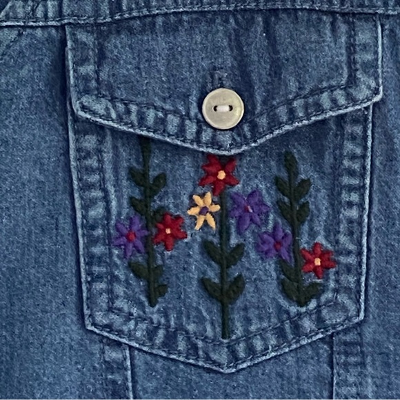 Vintage Pellini Blues petites women's 6P Denim Dress Tie Vest Floral Embroidery - Picture 11 of 16